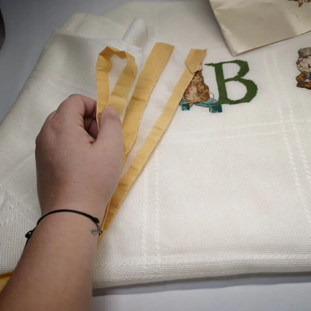 Beatrix Potter Cross Stitch Throw Afghan Alphabet Nursery Part Completed Vintage